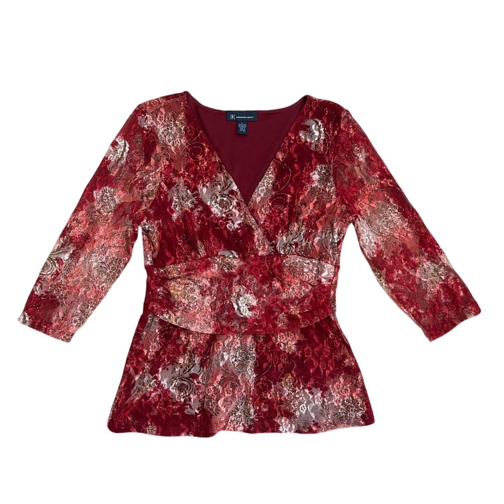 Vintage Y2K Burgundy Gold Lace Peplum‎ Top Large fairycore whimsy party goingout